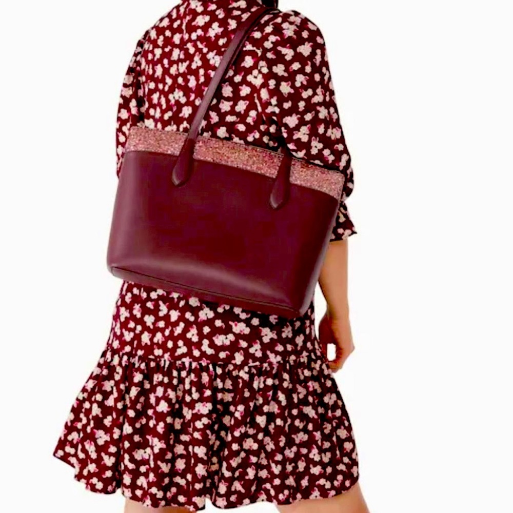 🚨SOLD!!!🚨 NWT MSRP$429 Kate Spade Flash Glitter Purple Tote Saffiano Cherry